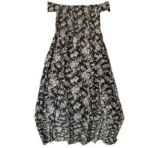 American Eagle Outfitters Women Maxi Dress M Black Floral A-Line Sundress Ruffle